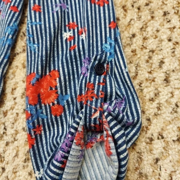 French Laundry Womens Size M Blue Floral Striped Button Front Blouse Long Sleeve - Picture 5 of 14
